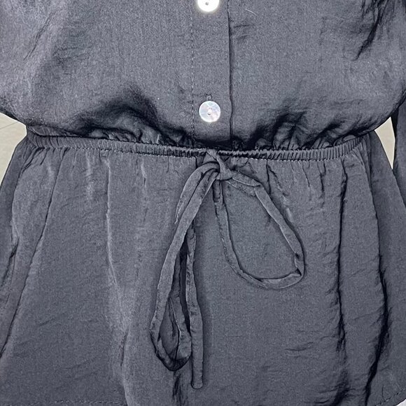 Monteau Black Colllared Half Button Elastic Tie Waist 3/4 Sleeve Casual Small - Picture 4 of 7